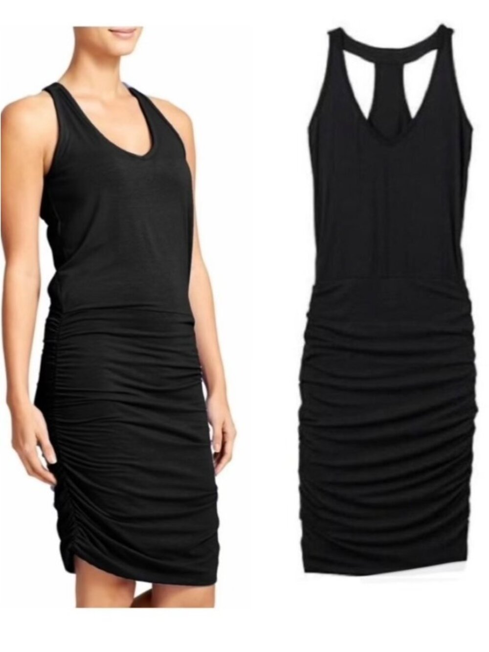 Athleta Dress Size Medium Black Ruched Racerback Stretchy Sporty Clean Girl